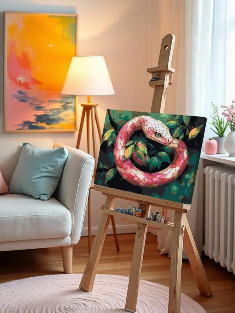 Картина по номерам «Розовая змея на дереве, Символ года» — картинка 9