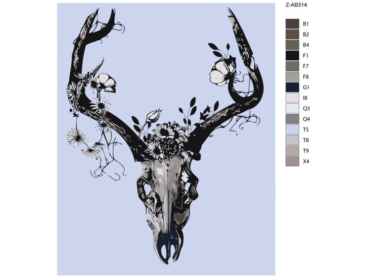 Картина по номерам «Чёрно-белый череп с цветами» — картинка 2
