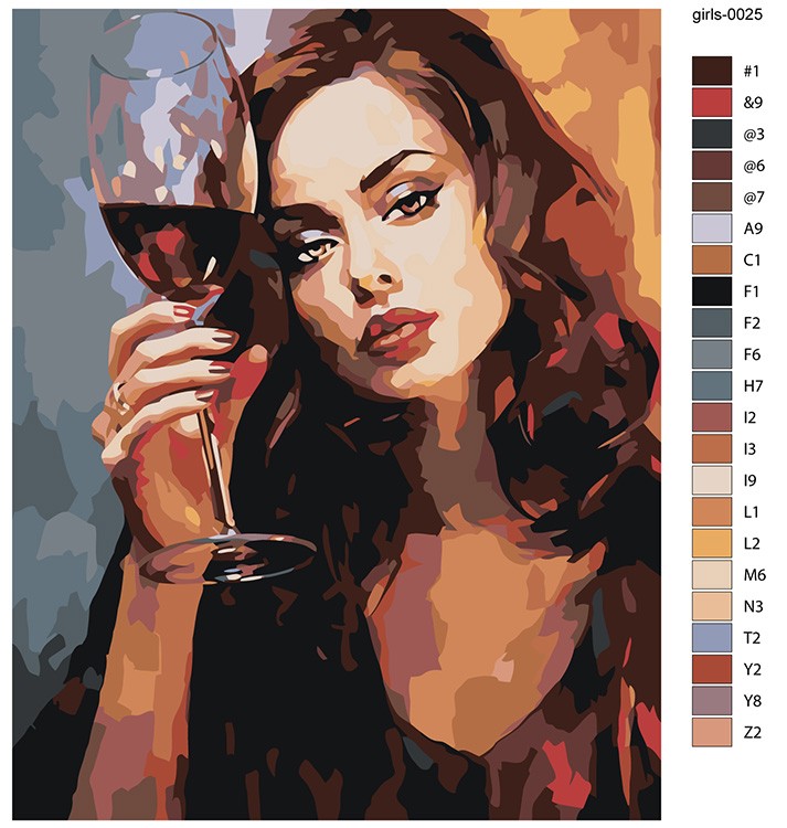 Картина по номерам «Девушка с бокалом вина» — картинка 2