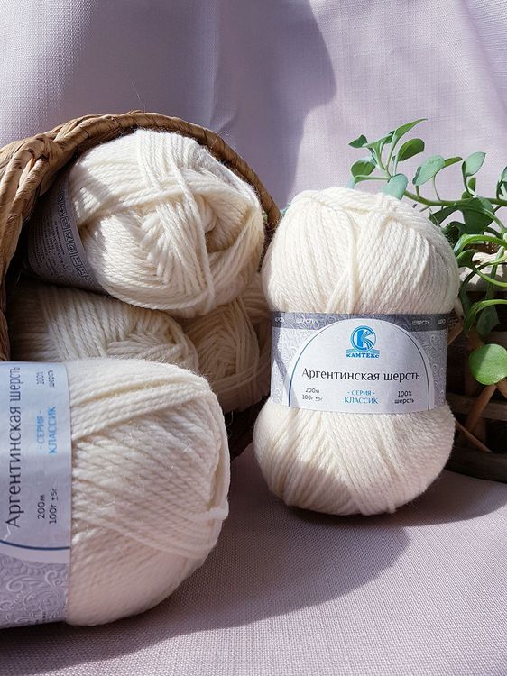 Пряжа Камтекс Аргентинская шерсть (205), белый, 5 шт. по 100 г — картинка 2