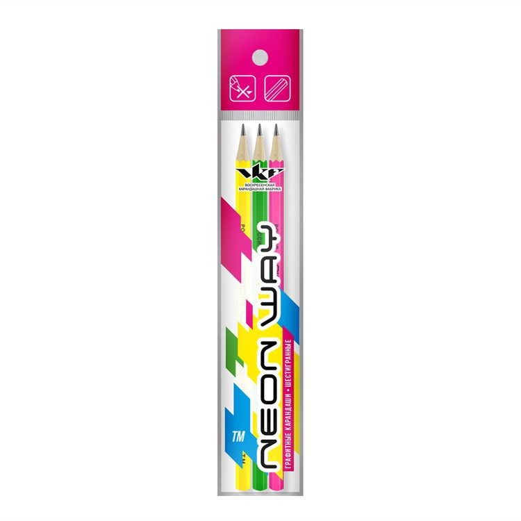 Набор графитных карандашей ВКФ «Neon way» ОПП неон ТМ (HB), 3 шт.