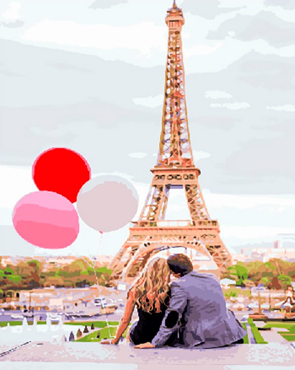 Картина по номерам «Париж и шарики»