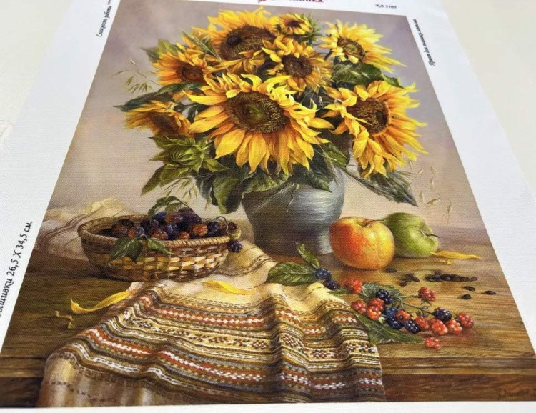 Принт для вышивки лентами на габардине «Подсолнухи» — картинка 4