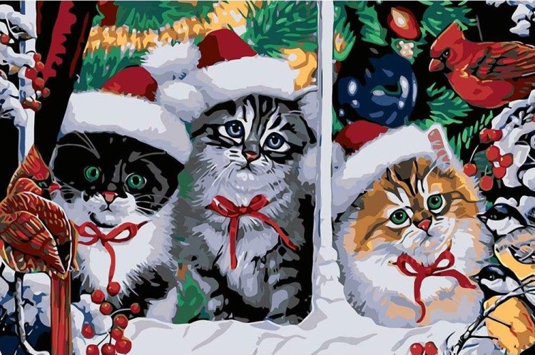Картина по номерам «Рождественские котята»