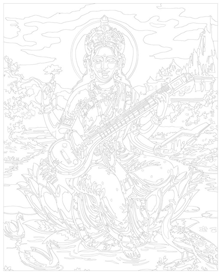 Картина по номерам Богиня Сарасвати на лотосе Буддизм — картинка 3