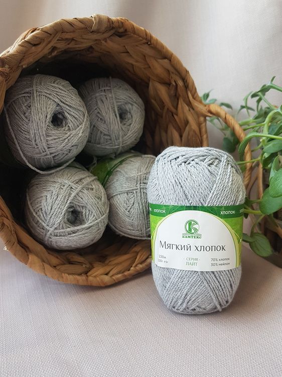 Пряжа Камтекс Мягкий хлопок (008), серебристый, 5 шт. по 100 г — картинка 2