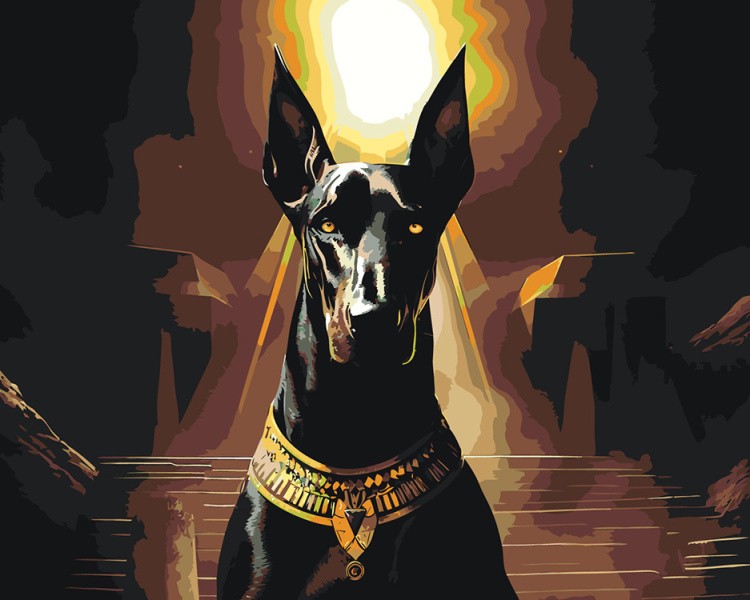 Картина по номерам «Доберман в виде египетского бога Анубиса»