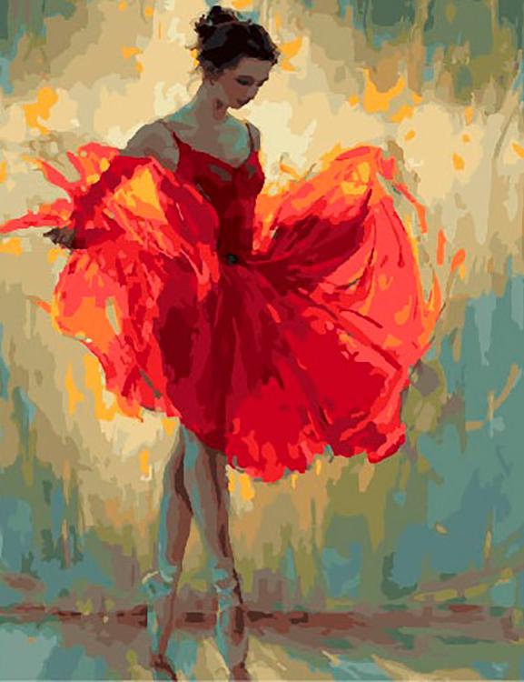 Картина по номерам «Балерина в красном платье»