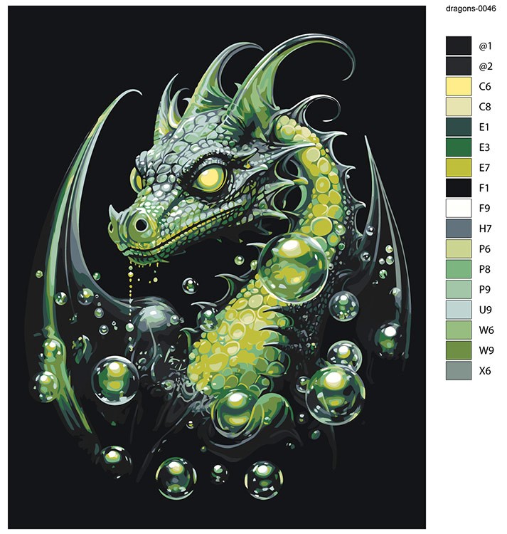 Картина по номерам «Зеленый дракон с пузырями» — картинка 2