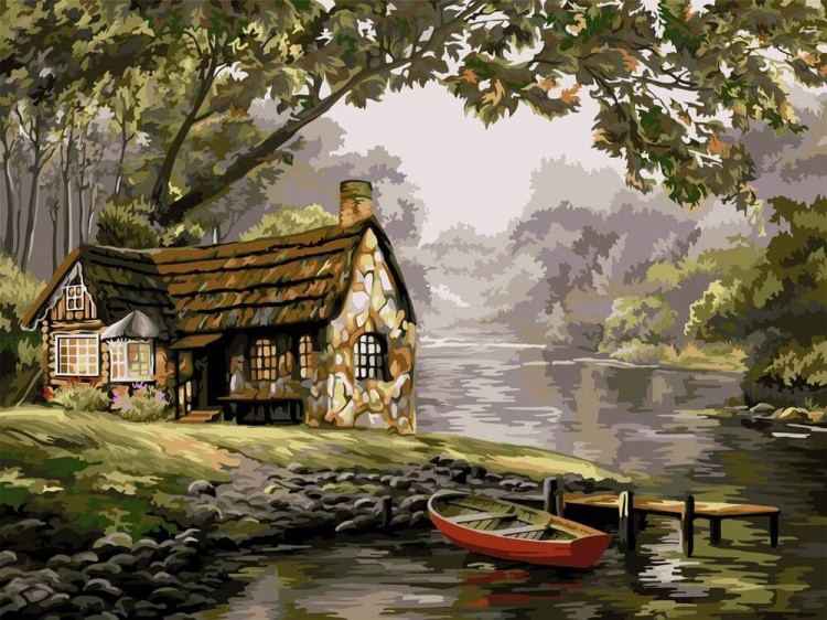 Картина по номерам «В рыбацкой деревне»