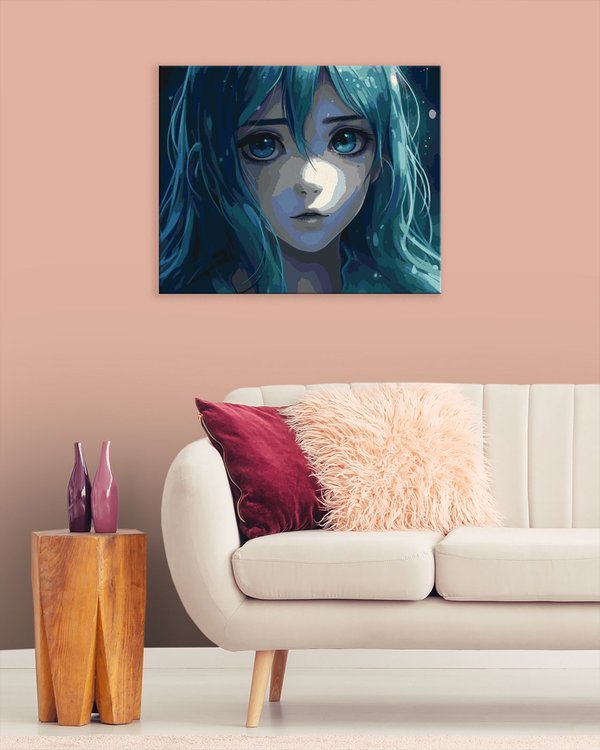 Картина по номерам «Прекрасная аниме девушка с голубыми волосами» — картинка 3