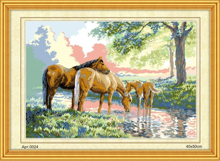 Набор для вышивания «Лошади на водопое»