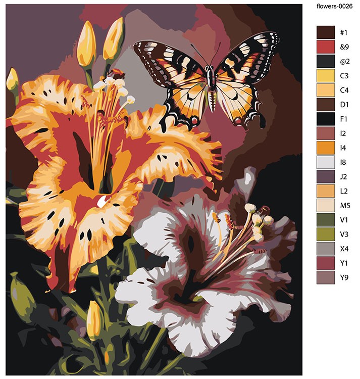 Картина по номерам «Цветы: Лилейники и бабочка» — картинка 2
