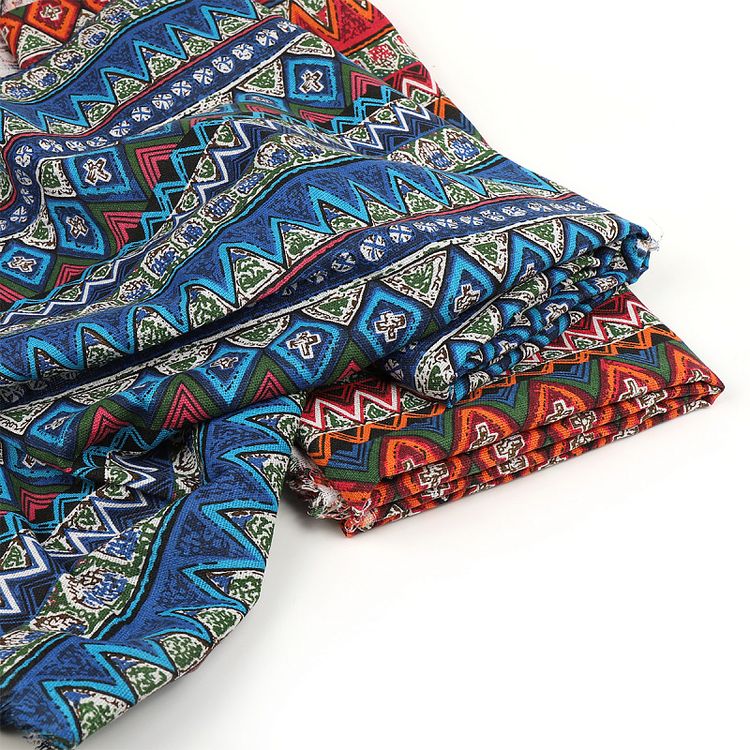 Ткань Лен, 140 г/м², 5 м x 150 см, цвет: синий, геометрический принт, TBY — картинка 7