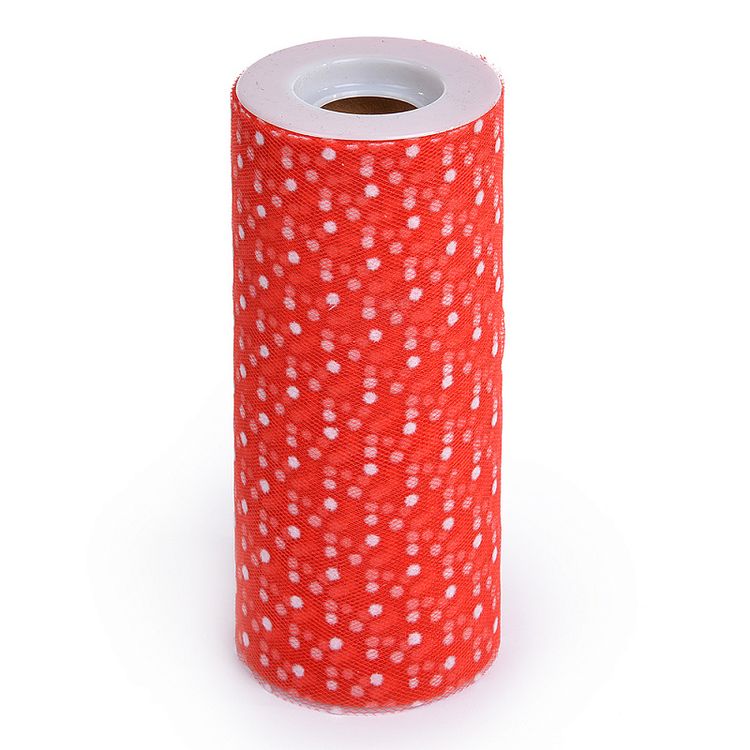 Фатин средней жесткости в шпульках, 22,86 м, ширина 15 см, цвет: 008 красный в белый горох, TBY — картинка 2