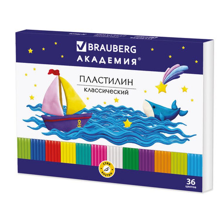 Пластилин классический Brauberg «Академия», 36 цветов, 720 г, со стеком