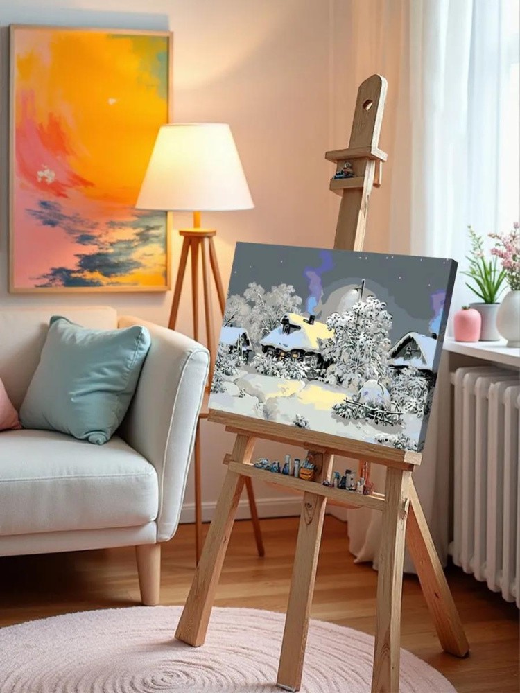 Картина по номерам «Зимой в деревне» — картинка 10