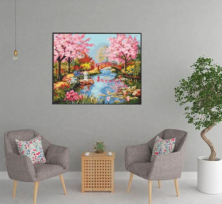 Алмазная вышивка «Мост в цветущем саду» — картинка 3