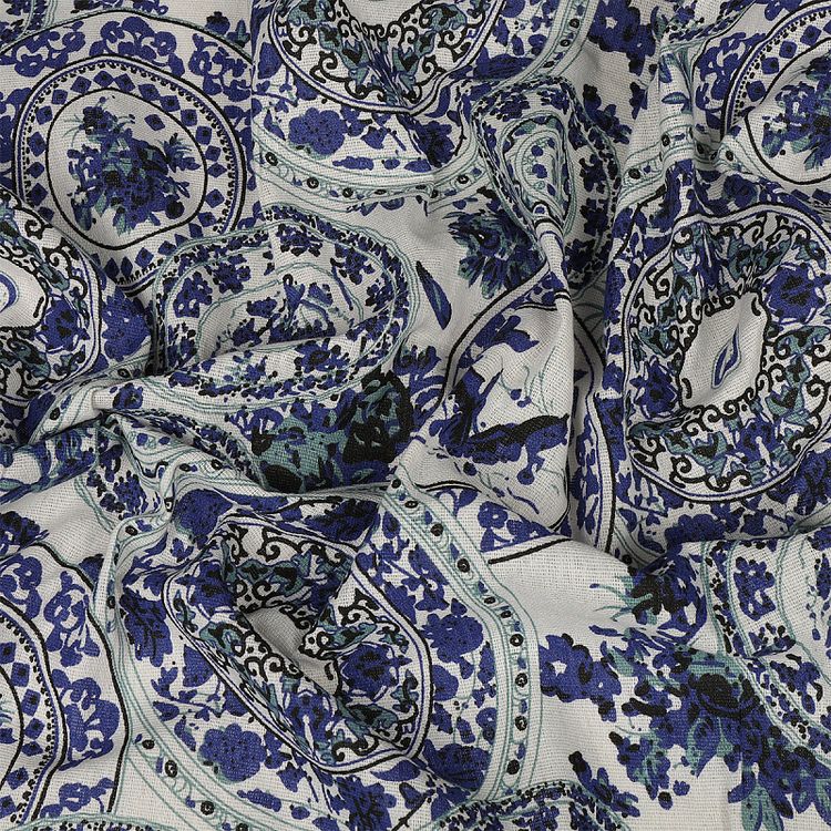 Ткань Лен, 140 г/м², 5 м x 150 см, цвет: синий, принт, TBY — картинка 3