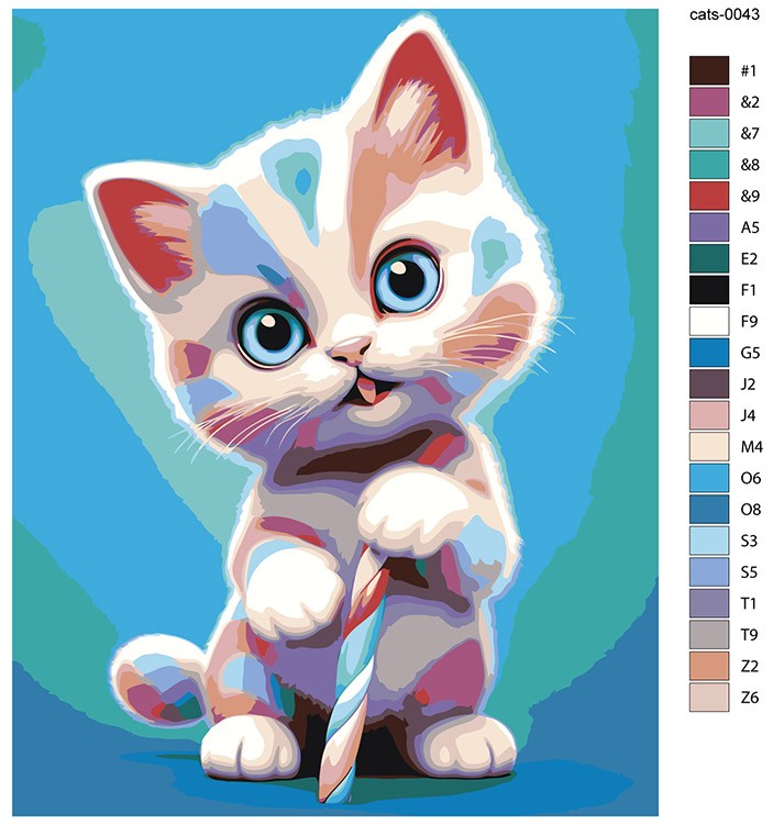 Картина по номерам «Милый разноцветный котенок с леденцом» — картинка 2