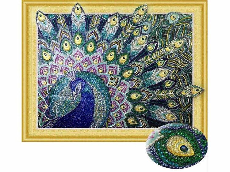Алмазная вышивка 5D «Зелёный павлин» — картинка 2