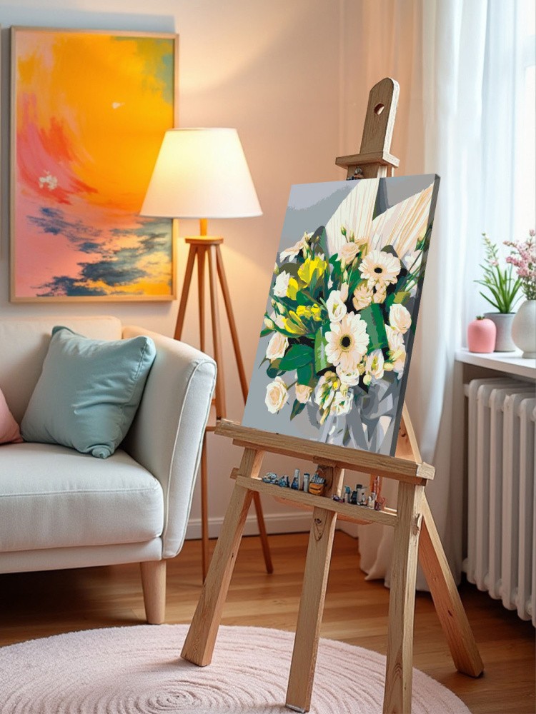 Картина по номерам Букет цветов розы герберы и эустома — картинка 11