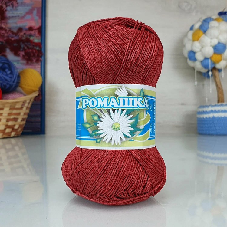 Пряжа ПНК им.Кирова Ромашка (5610), темно-вишневый, 5 шт. по 75 г — картинка 2