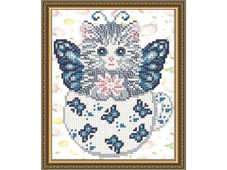 Рисунок на ткани «Котенок в бабочках»