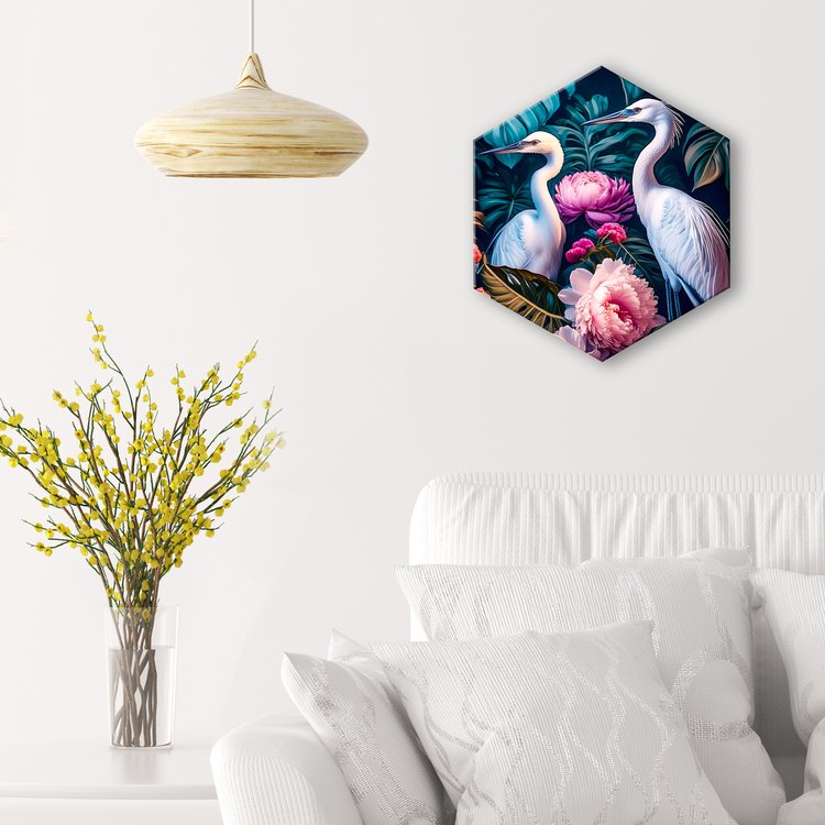 Картина по номерам чёрный холст с кристаллами из хрусталя Гексагон «Розовые цапли» — картинка 2