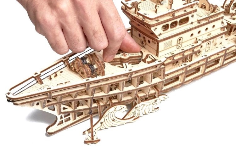 Механическая деревянная сборная модель Wood Trick «Исследовательская Яхта (Корабль)» — картинка 6
