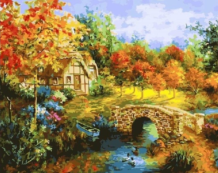Картина по номерам «Мостик через пруд»