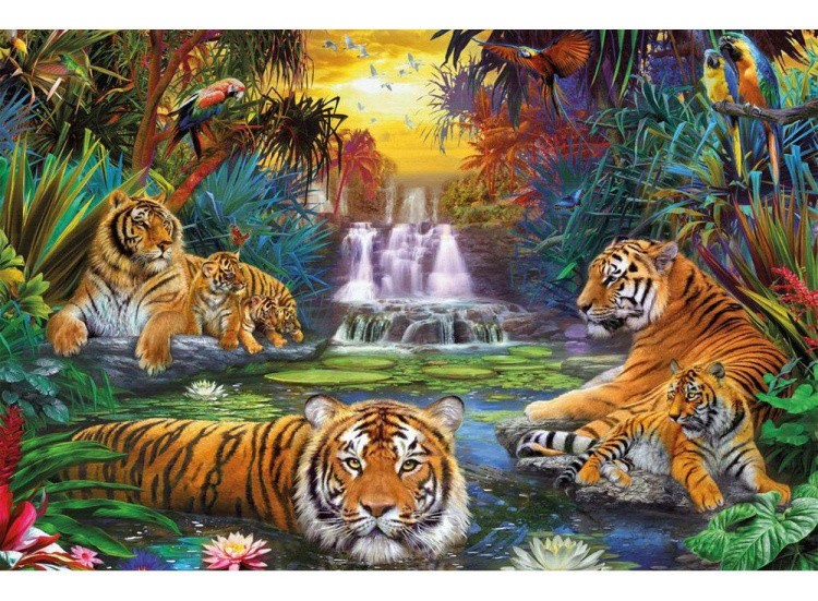 Пазлы «Тигры у воды»