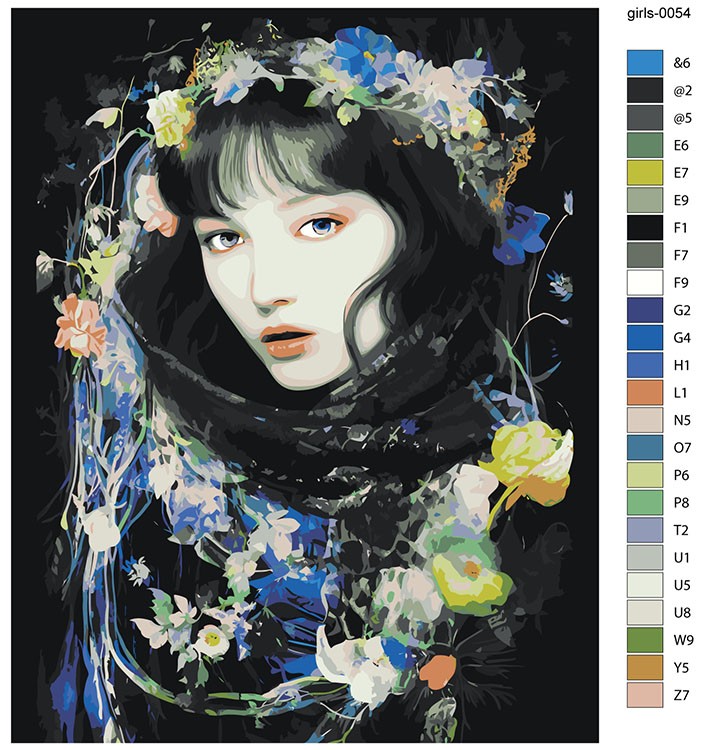 Картина по номерам «Портрет девушки с цветами 2» — картинка 2