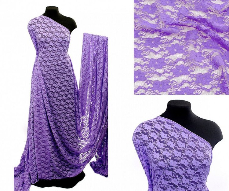 Кружевная ткань стрейч в нарезке, 5 м, ширина 150 см, 100 г/м², цвет: 164 сиреневый, TBY — картинка 2