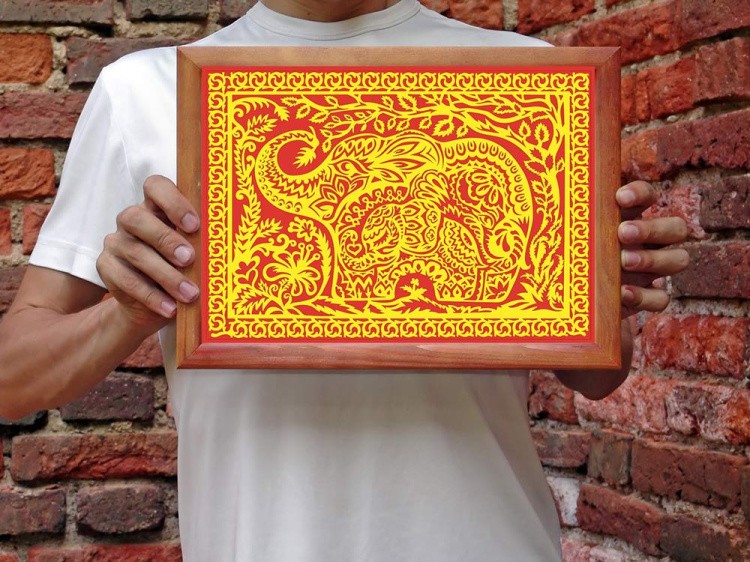 Вытынанка «Три слона» (желтый) — картинка 6