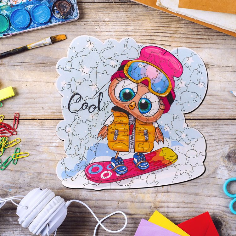 Деревянные пазлы Артвентура «Сова на сноуборде» — картинка 2