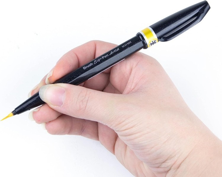 Браш пен Brush Sign Pen Artist, ultra-fine, 0,5 - 5 мм, цвет: желтый, Pentel — картинка 6