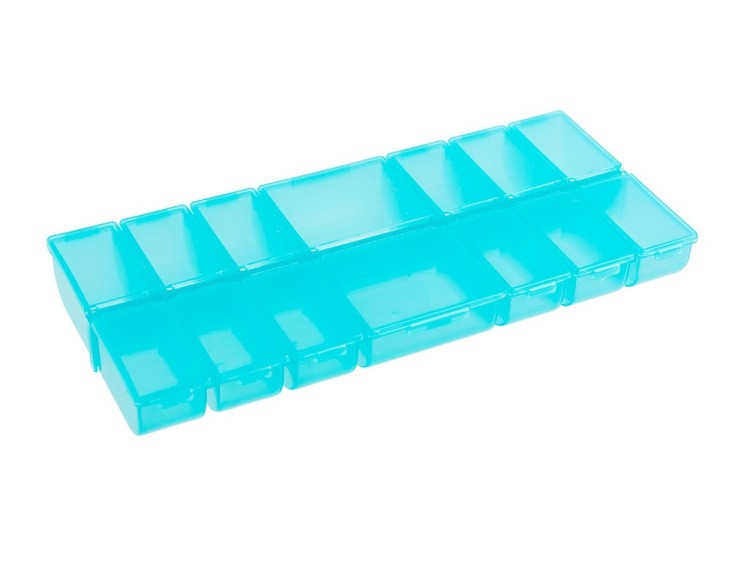 Коробка для швейных принадлежностей с индивидуальными крышками Gamma, цвет: бирюзовый прозрачный