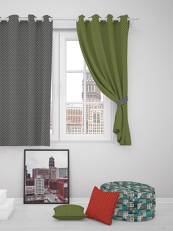 Ткань льняная, 1 м x 150 см, 140 г/м², цвет: салатовый, горошек, TBY — картинка 7