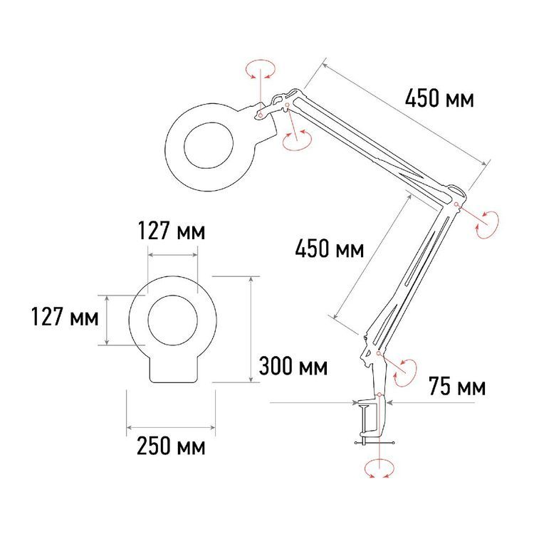 Лупа на струбцине круглая 5D с подсветкой 90LED, черная, REXANT — картинка 5