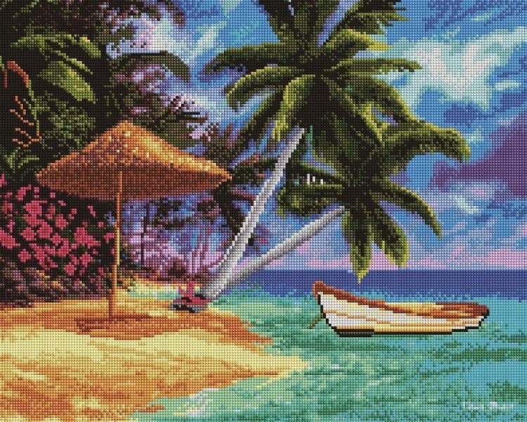 Алмазная вышивка «Лодка на тропическом острове»