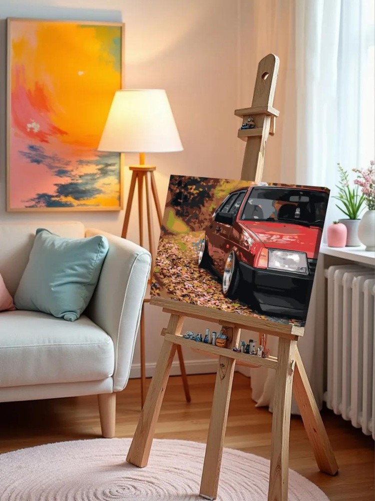 Картина по номерам «ВАЗ-2109: красная Лада девятка в осеннем лесу 2» — картинка 10