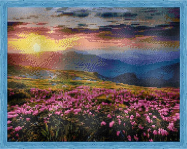 Алмазная вышивка «Цветущее поле на закате»