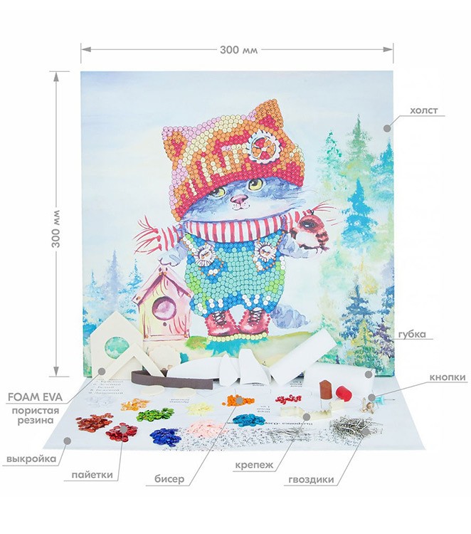 Картина на холсте из пайеток «Озорной котенок» — картинка 3