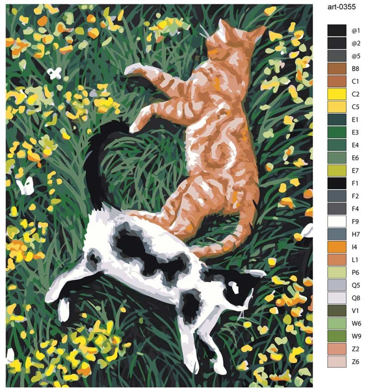 Картина по номерам «Коты и кошки: котики на травке, весна» — картинка 2