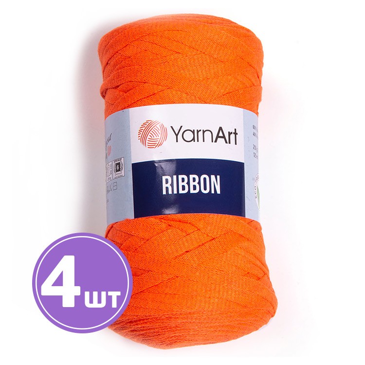 Пряжа YarnArt Ribbon (Риббон) (800), яркий апельсин, 4 шт. по 250 г