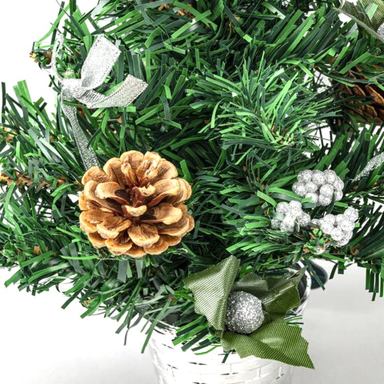 Ель искусственная новогодняя декоративная 30 см, серебристые украшения/шишки — картинка 3