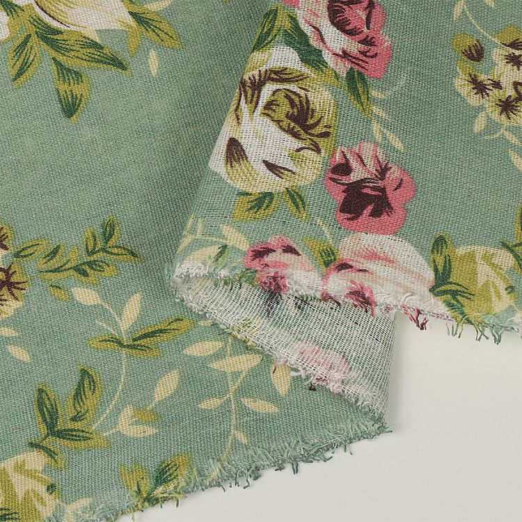 Ткань льняная, 3 м x 150 см, 140 г/м², цвет: зеленый, принт, TBY — картинка 6