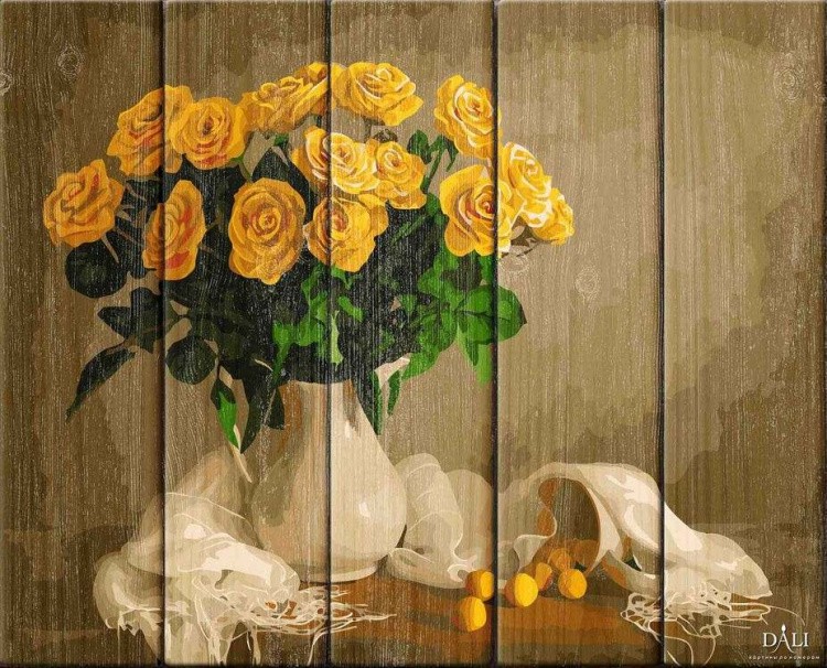 Картина по номерам по дереву Dali «Желтые розы»