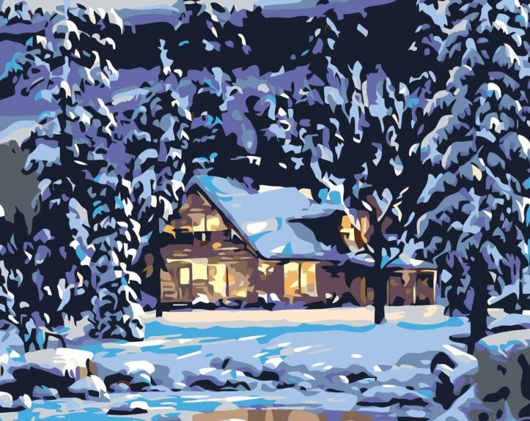 Картина по номерам «Домик в снегу»